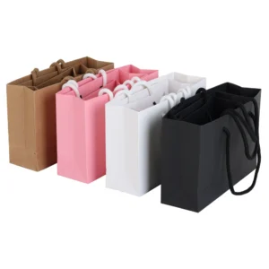 5pcs Small Paper Bags with Handle Black White Pink Khaki Bags Wedding Birthday Party Candy Gift Packaging Bags Shopping Bags
