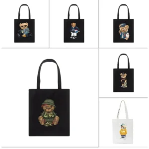 2025 Fashion Bear Print Eco Women Shoulder Bags Female Handbag Canvas Casual Large Ladies Travel Totes Bags Decor Shopping Bag