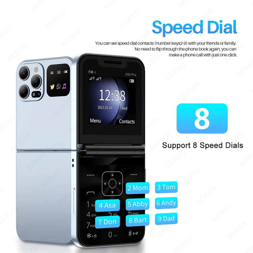 SERVO A50 PRO Flip Mobile Phone 2 SIM Standby Speed Dial Call Recording Blacklist Flashlight 2.4" Display 2G Foldable Cellphones - Image 5