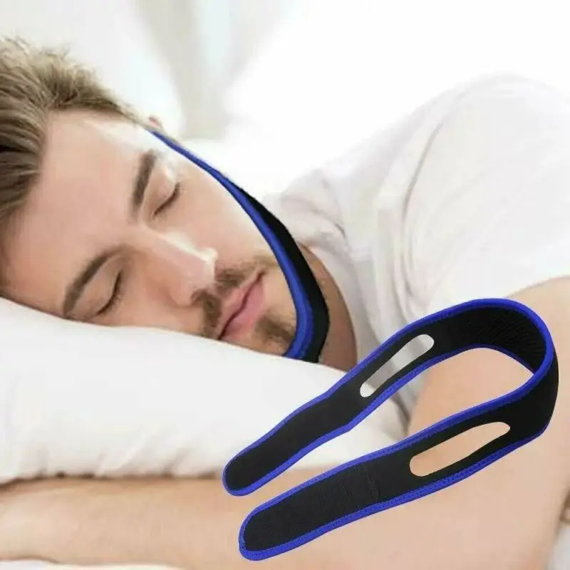 Snoring Stop Headband Anti-Snoring Belt Black Blue Chin Strap Adjustable Velcro Snoring Stop with Sleep Shut up and Breathe - Image 3