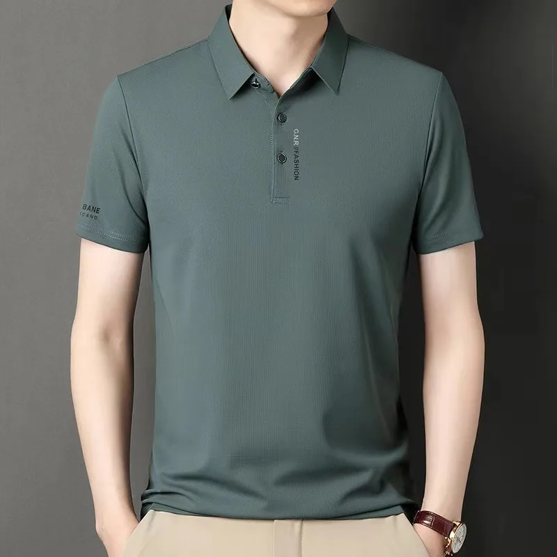 2025 Men's Short Sleeve Solid Color Polo Shirt Breathable Comfortable Elastic Top New Arrivals Casual Business Style - Image 5
