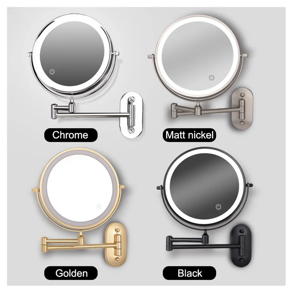 Golden Wall Folding Makeup Mirror Double Side Fill Light Magnifying USB Charging Led Tricolor Dimming Bathroom Cosmetic Mirrors - Image 3