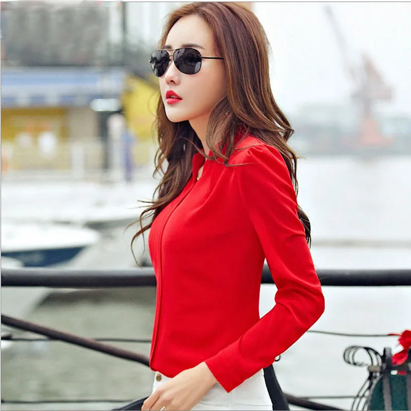 Long Sleeve Shirt Women Autumn Clothing Fashion Slim Chiffon Blouse V Neck Korean Elegant Ladies Office Shirts White Red DF2324 - Image 3