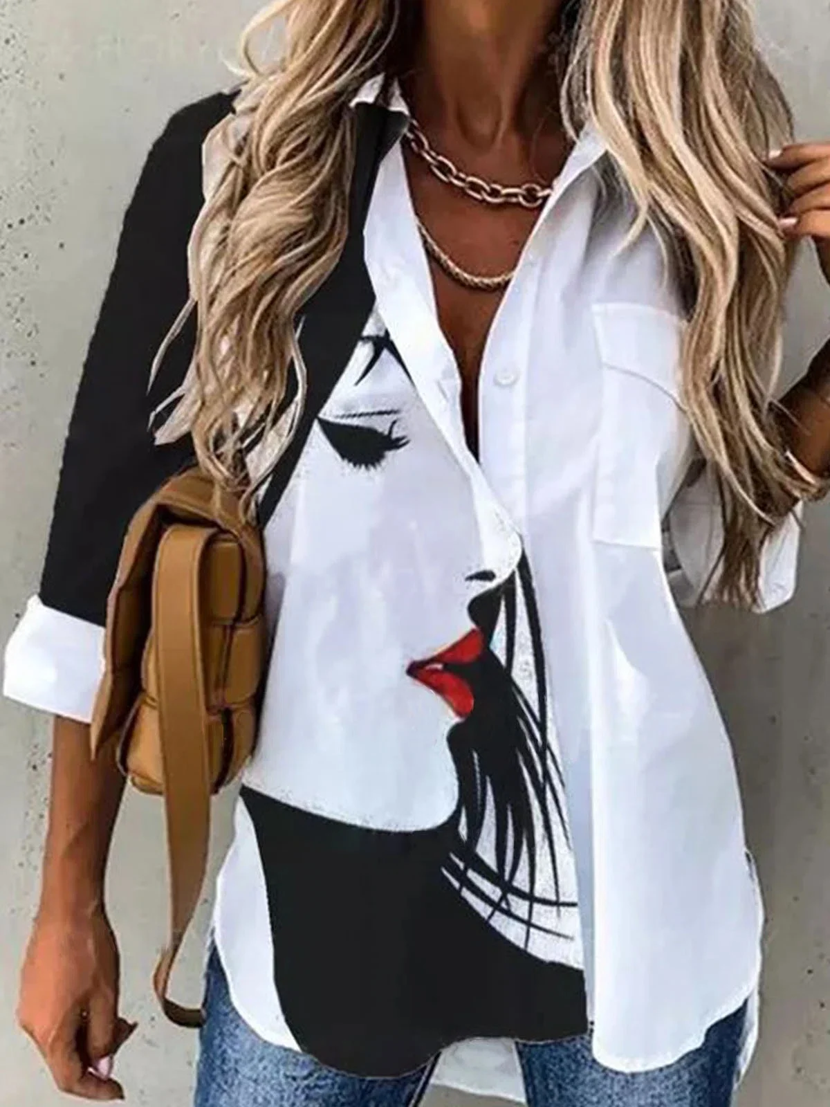Fashion Casual Long Sleeve Women Shirt All-match Loose Shirt Women Temperament Printed Top - Image 5