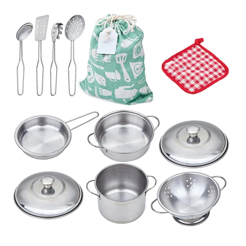 Children Stainless Steel Pretend Play Food Kitchen Cookware Set Toy Mini Cooking Game Pot Shovel Tinplate Kid Kitchen Toy