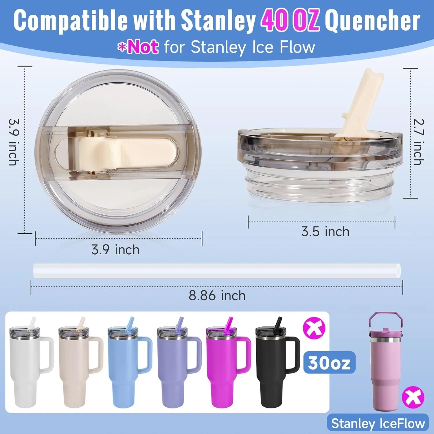 40OZ Leak Proof Flip Straw Lid Replacement Fit for Stanley Quencher H2.0 and ProTour Tumbler Exact Color Tumbler Lid Replacement - Image 5