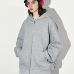 Women's Fashion Warm Hooded Jacket Fall Autumn Winter Gray Long Sleeve Pocket Double Zipper Jacket Commuter Casual Women Jacket