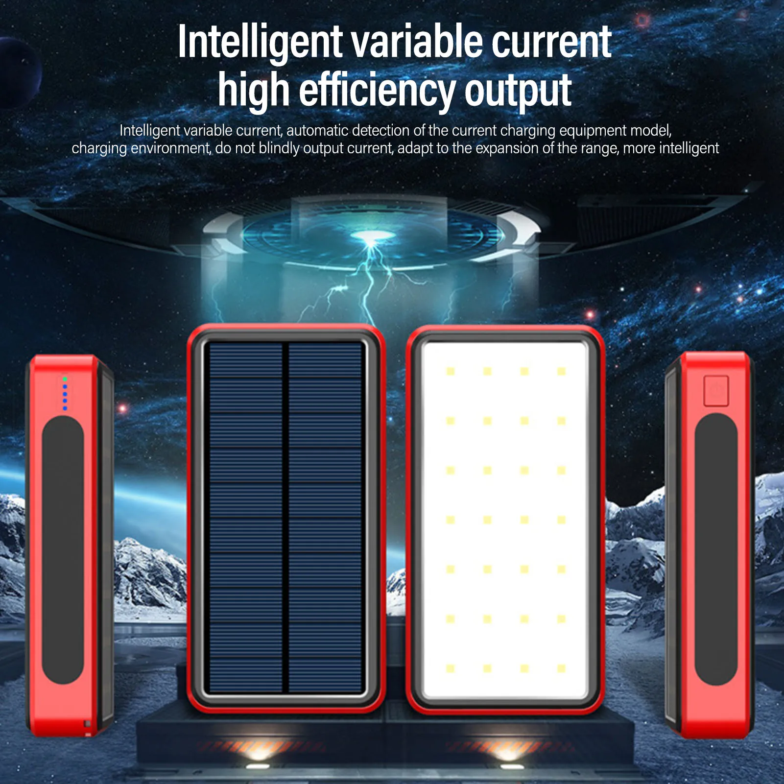 Solar Power Bank 50000mAh Aluminum Alloy USB Portable Charger Battery Pack with LED Light for Outdoor Camping Emergency - Image 3