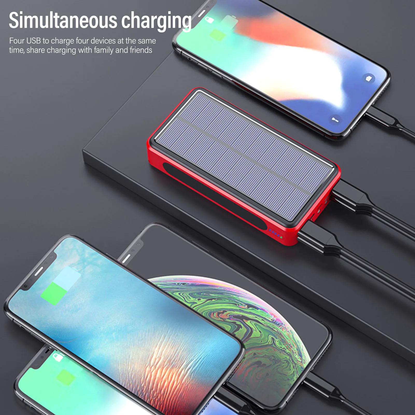 Solar Power Bank 50000mAh Aluminum Alloy USB Portable Charger Battery Pack with LED Light for Outdoor Camping Emergency - Image 2