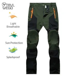TRVLWEGO Men Summer Sports breathable Pants Hiking Trousers Camping Splash Prevention Quick Dry UV Resistant Elastic Thin