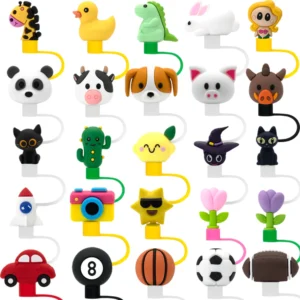 Cute 3D Straw Cover Cap Decoration for Cups,Flower Dog Straw Topper Drinking Accessories,Dustproof Repeatable Straw Cap