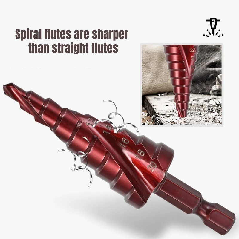 Step Drill Bit Set for Metal Metric 4 32 M35HSS Cobalt Titanium Cone Drilling Holes Spiral Flute Drill Hex Woodworking Tools - Image 3