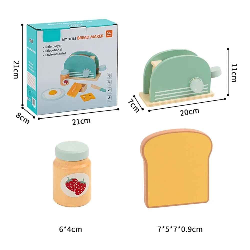 Wooden Toaster Toy Kids Bread Machine Kit Pretend Play Kitchen Toys Set Breakfast Educational Toys Gifts for Girls Boys - Image 6