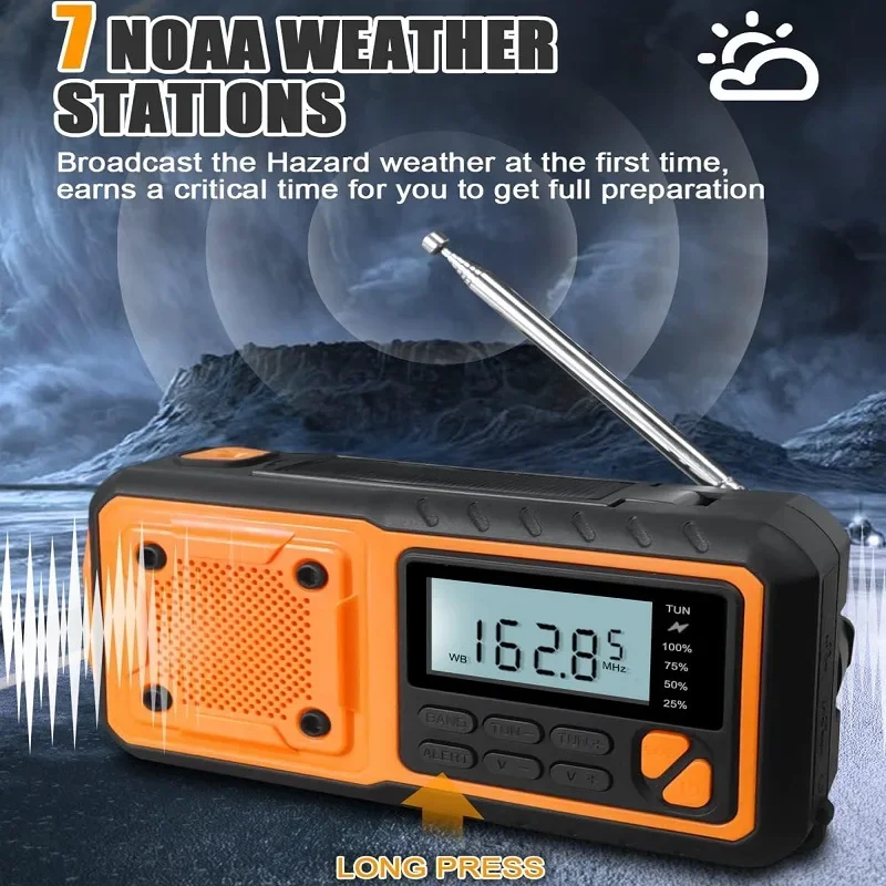 Light 4000mAh Emergency Radio WB FM/AM Portable Solar Hand Crank Weather Radio SOS Alarm Led Reading Flashlight Power Bank - Image 2