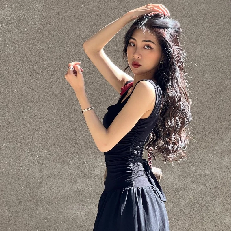 WhereMery Elegant Slip Long Dresses Sexy Women Ruched Bodycon Solid Maxi Dress Spring Y2K Summer Temperament High-waist Vestidos - Image 3