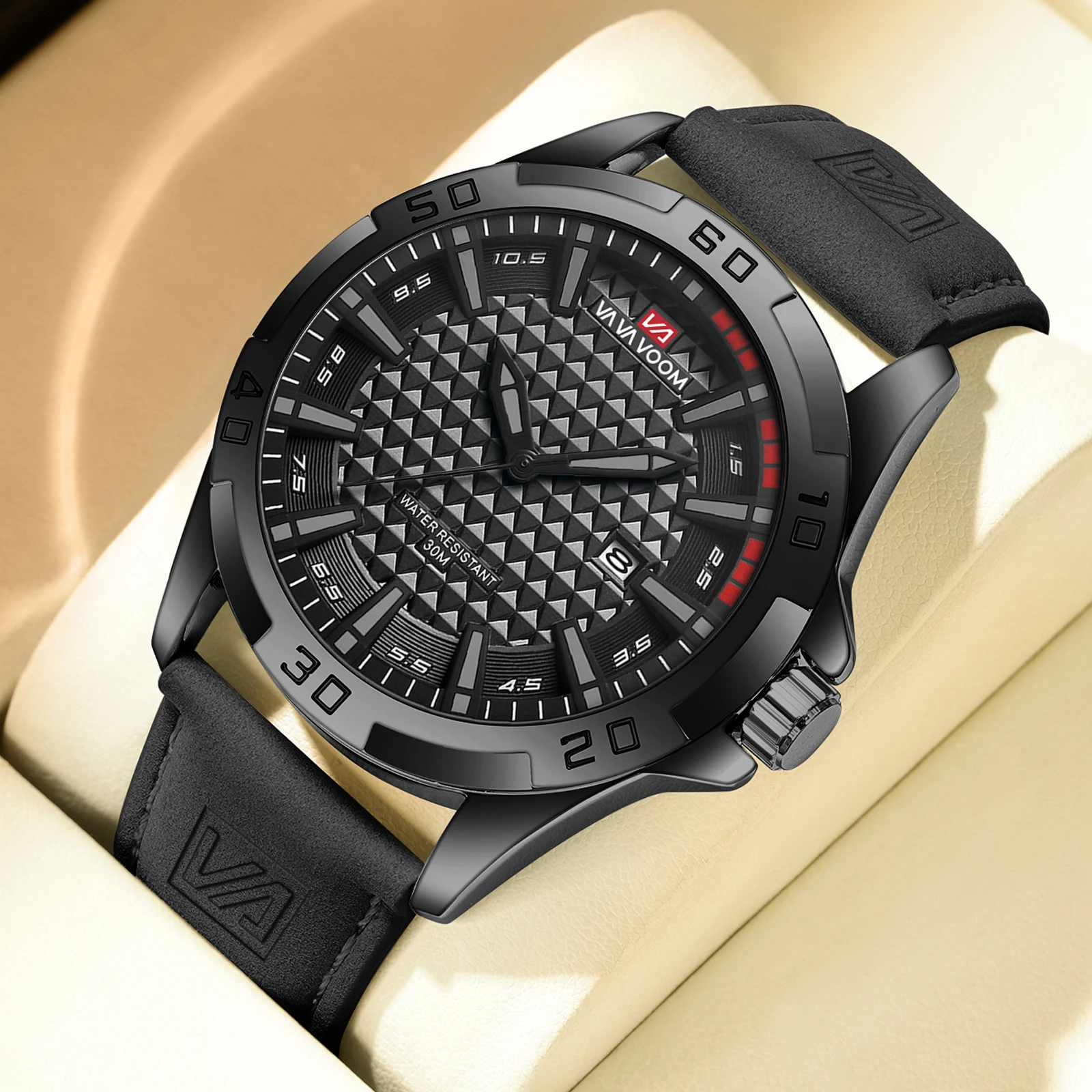 VA VA VOOM Men Casual Sport Military Quartz Calendar Wrist Watch for Man Business Leather Waterproof Male Clock Relogio Masculin - Image 6