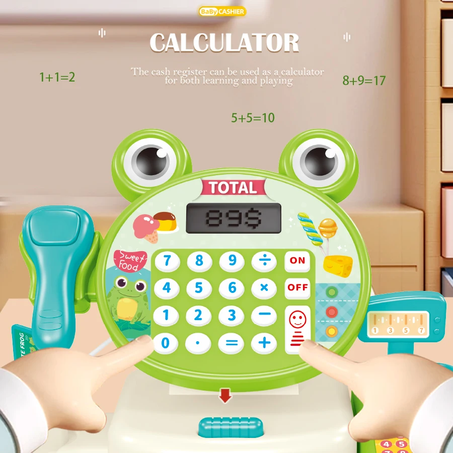 Children play at home toy electric simulation supermarket cash register cartoon frog animal shopping cart computer baby gift - Image 3