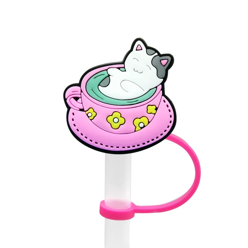 1-30PCS Straw Cover Cap Pink Casual Accessories for Tumbler Cup,Silicone Straw Cap Heart Cat,Washable Dustproof Straw Topper - Image 3