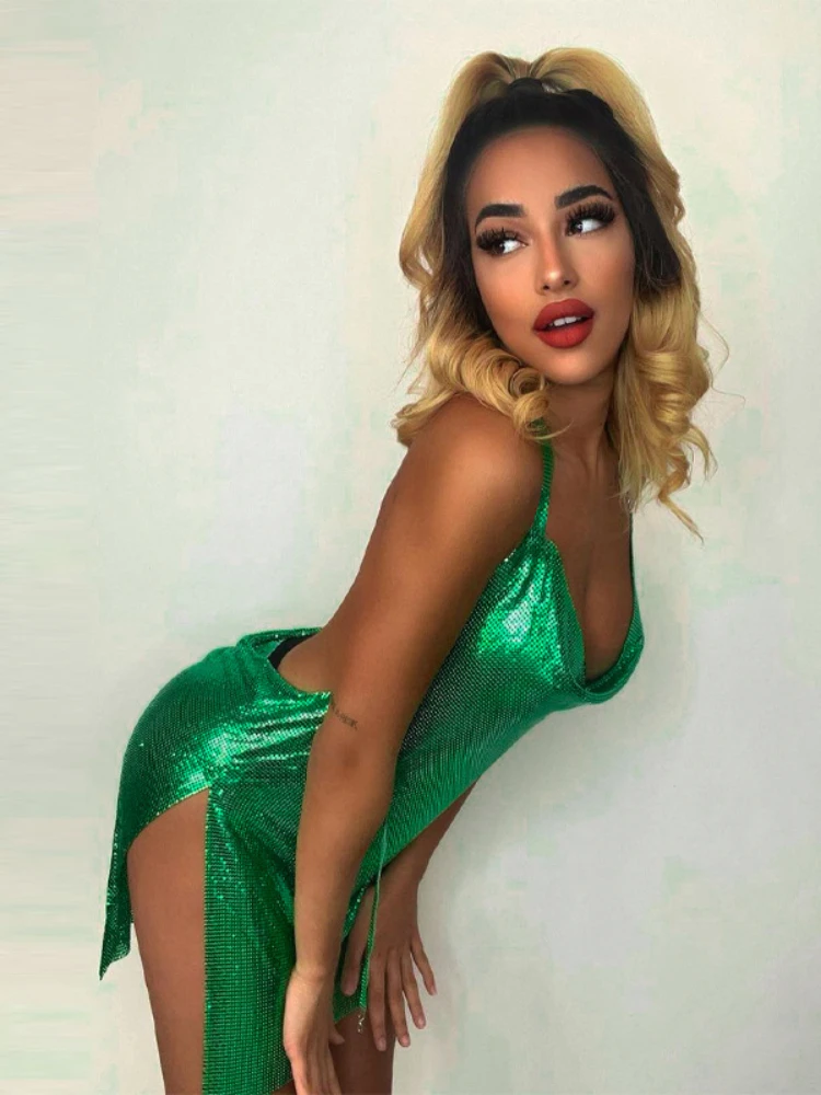 Sexy and Fashionable Women's Elegant Short Dress with Hanging Neck Backless Bottom Chest Sequin Party Girl Dance Dress - Image 5