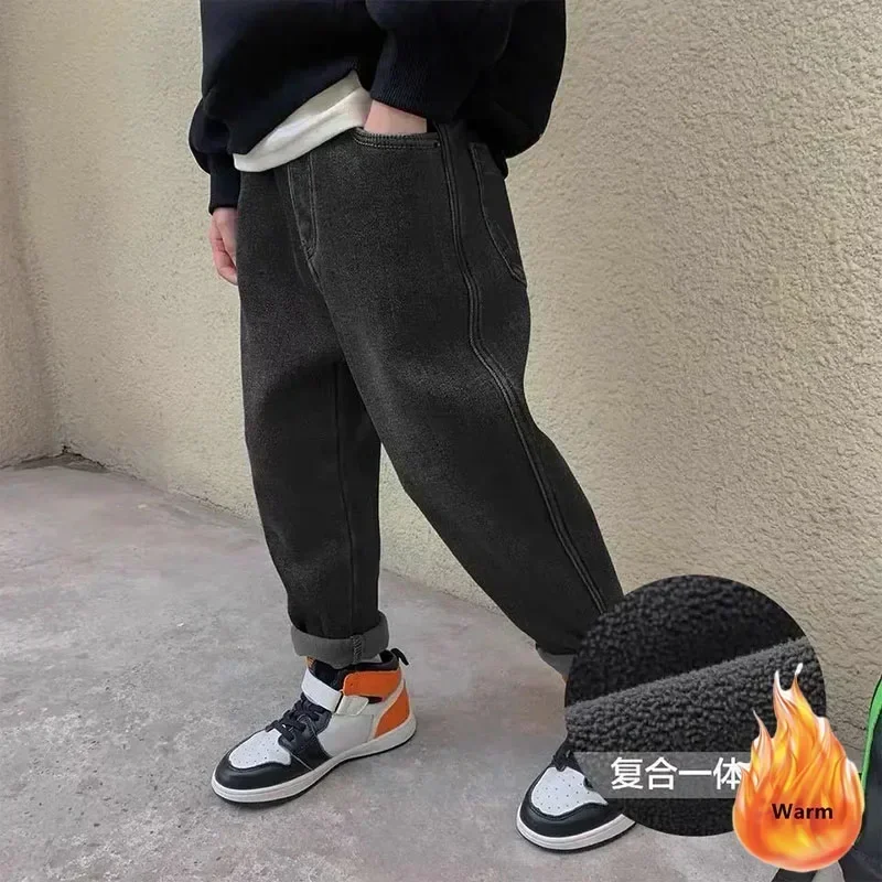 Boys' Pants Thickened One piece Velvet 2024 New Children's Fashionable Loose Jeans for Autumn and Winter Outwear - Image 5