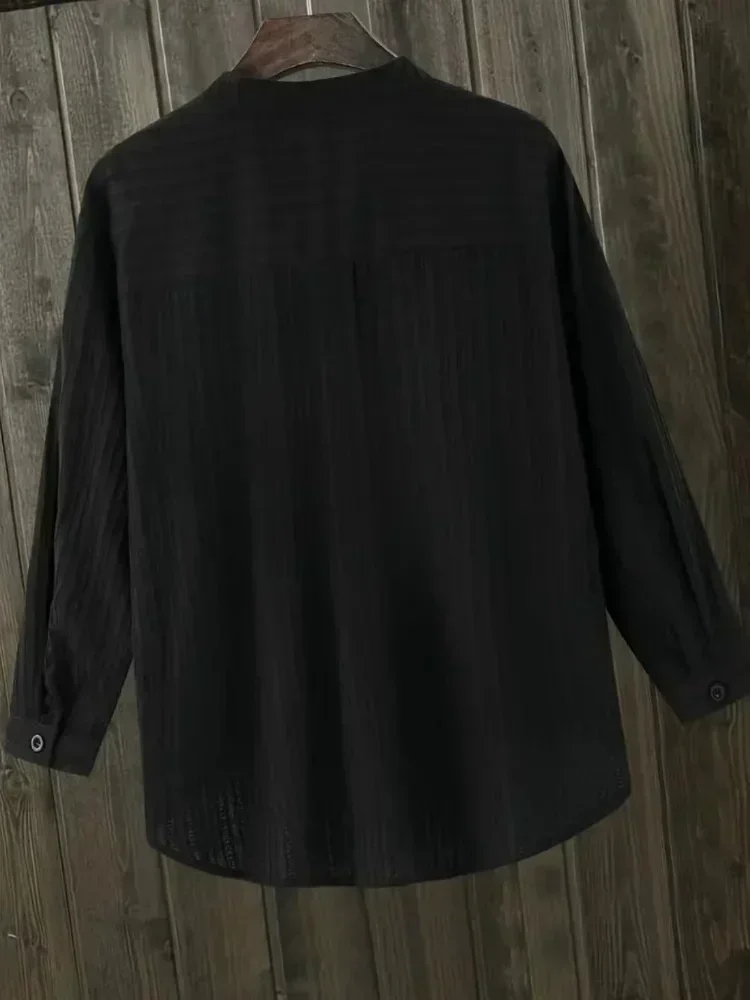 Plus Size Cotton Shirts Women's Tops Mujer Office Long Sleeve New Korean Loose Casual Vertical V-neck Shirts Top Blusas De Mujer - Image 6