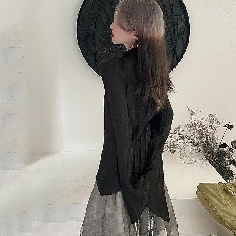 Karrram Gothic Black Shirt Yamamoto Style Dark Aesthetic Blouse Women Irregular Designer Clothes Emo Alt Clothes Grunge Tops Y2k - Image 6
