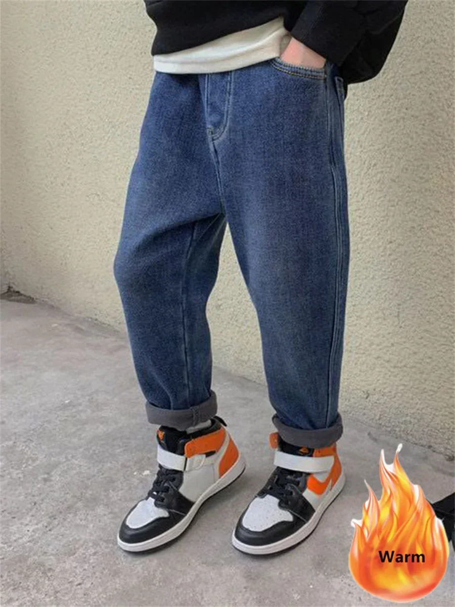 Boys' Pants Thickened One piece Velvet 2024 New Children's Fashionable Loose Jeans for Autumn and Winter Outwear - Image 6