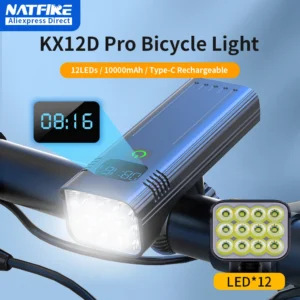 NATFIRE 12 LED Bike Light High Lumen USB C Rechargeable Aluminum MTB Bicycle Light 10000mAh Power Bank Headlight 6 to 12 LED