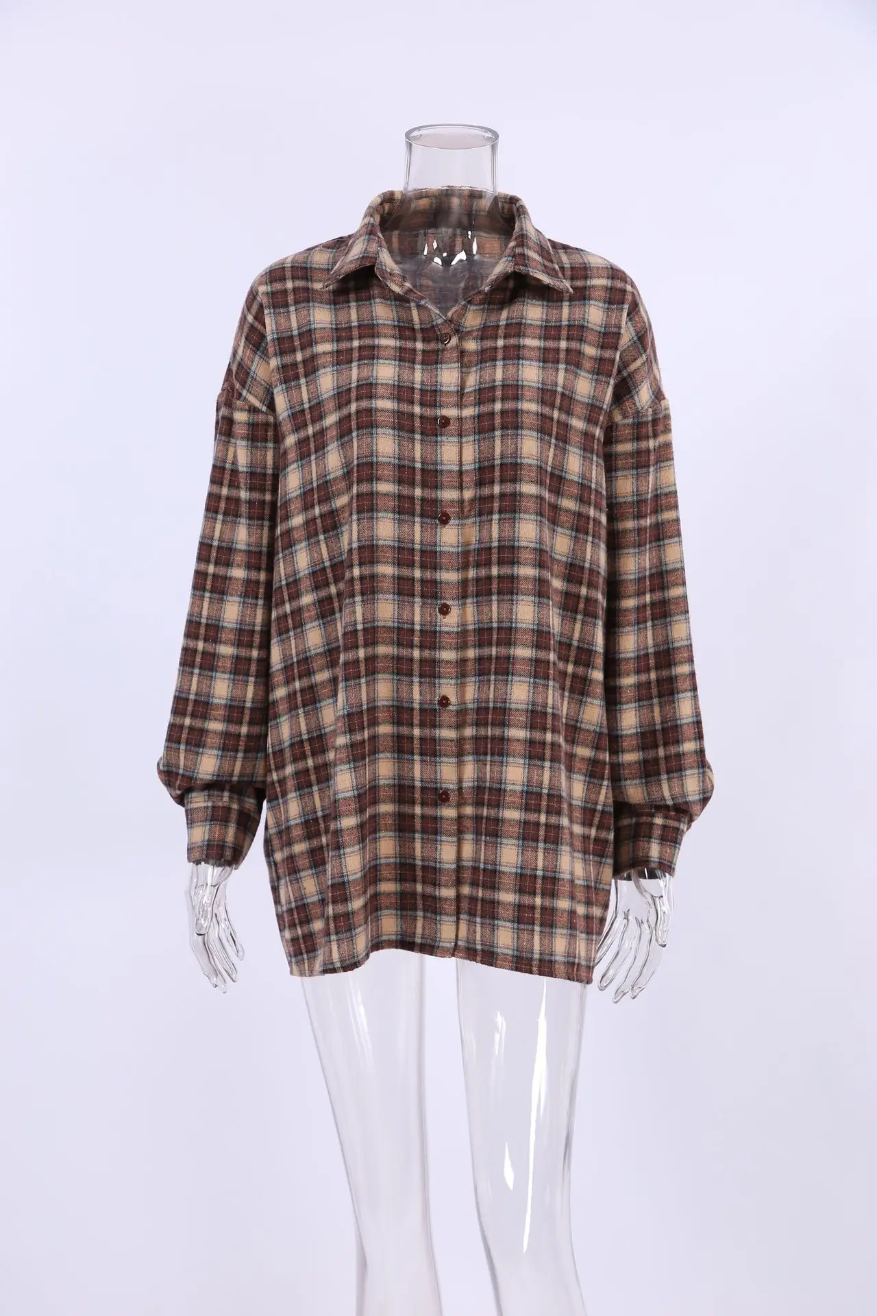 Spring Autumn Vintage Plaid Checkered Shirt Women's Long Sleeve Blouse Loose Single Breasted Casual Shirt - Image 5
