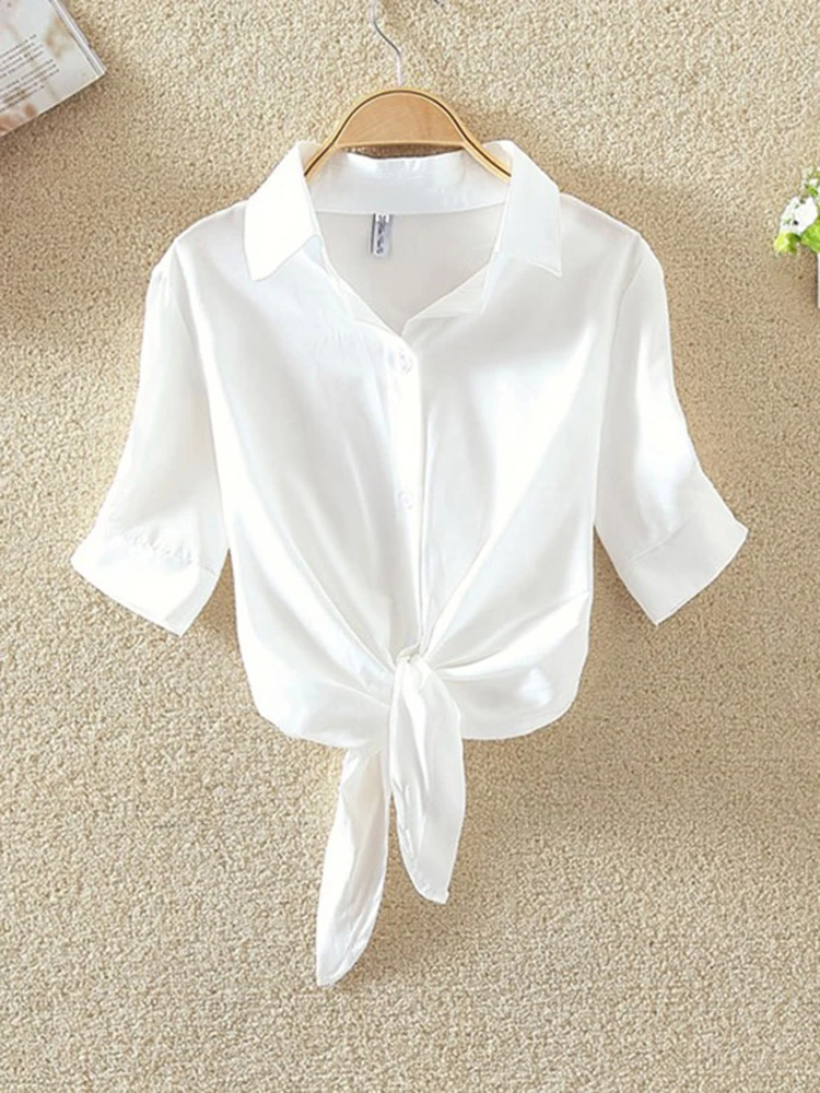 2025 New Womens Tops Fashion Women Summer Chiffon Blouse Short Sleeve Casual Shirt White Ropa Mujer Blusas Feminino - Image 4