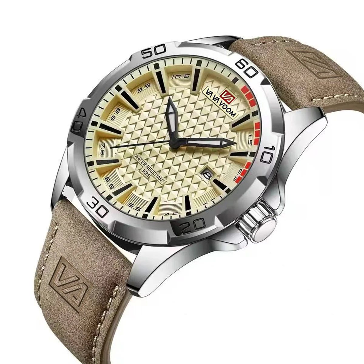 VA VA VOOM Men Casual Sport Military Quartz Calendar Wrist Watch for Man Business Leather Waterproof Male Clock Relogio Masculin