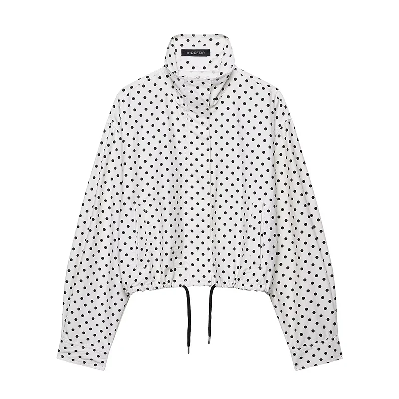 Polka Dot Print Short Coats Women's High Street Long Sleeve Jackets for Women 2025 Elegant Office Ladies Casual Outerwear - Image 2