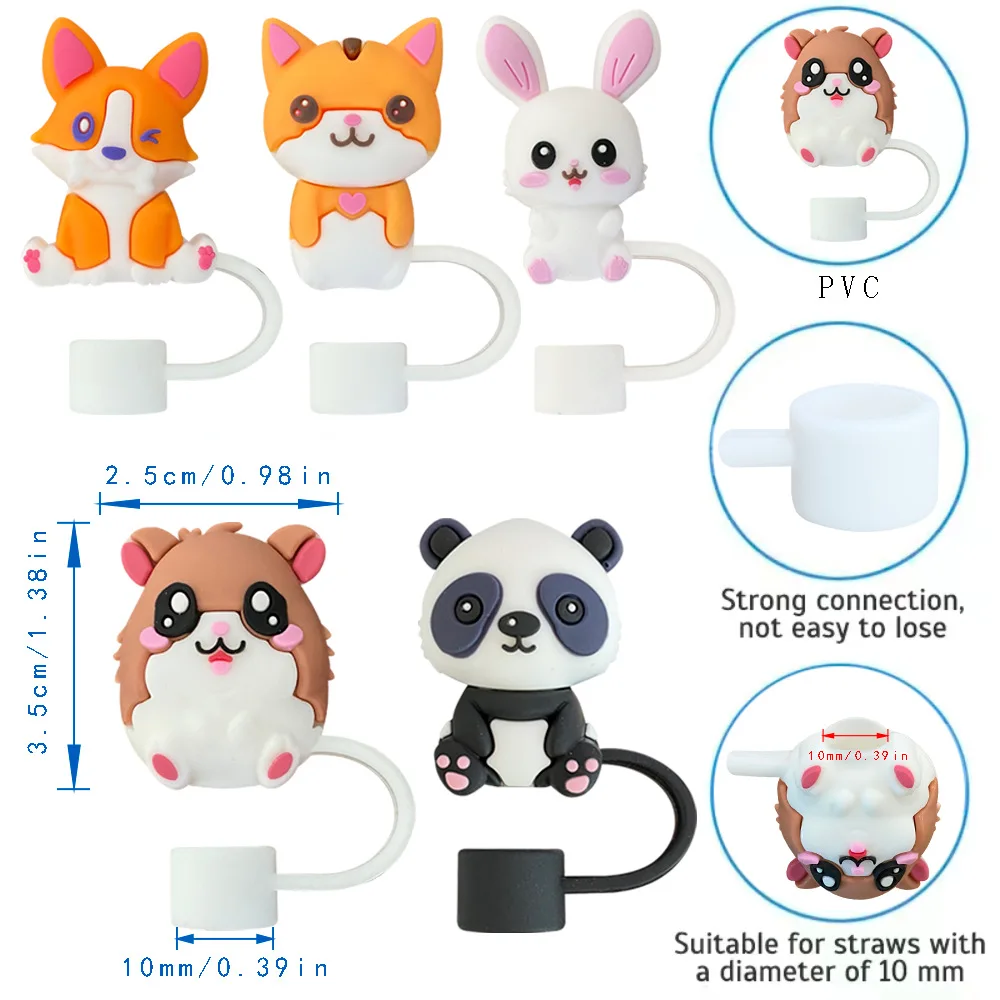 1Pcs Silicone Straw Covers Cap Compatible with Stanley 30&40 Oz Tumbler,Cute Animal Straw Toppers,Reusable Dust-Proof Straw - Image 4
