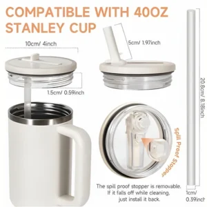 40oz Flip Straw Leak Proof Lid for 2.0 Tumbler Lid Replacement for Stanley Cup Accessories Straw Cover Cleaning Brush with Straw