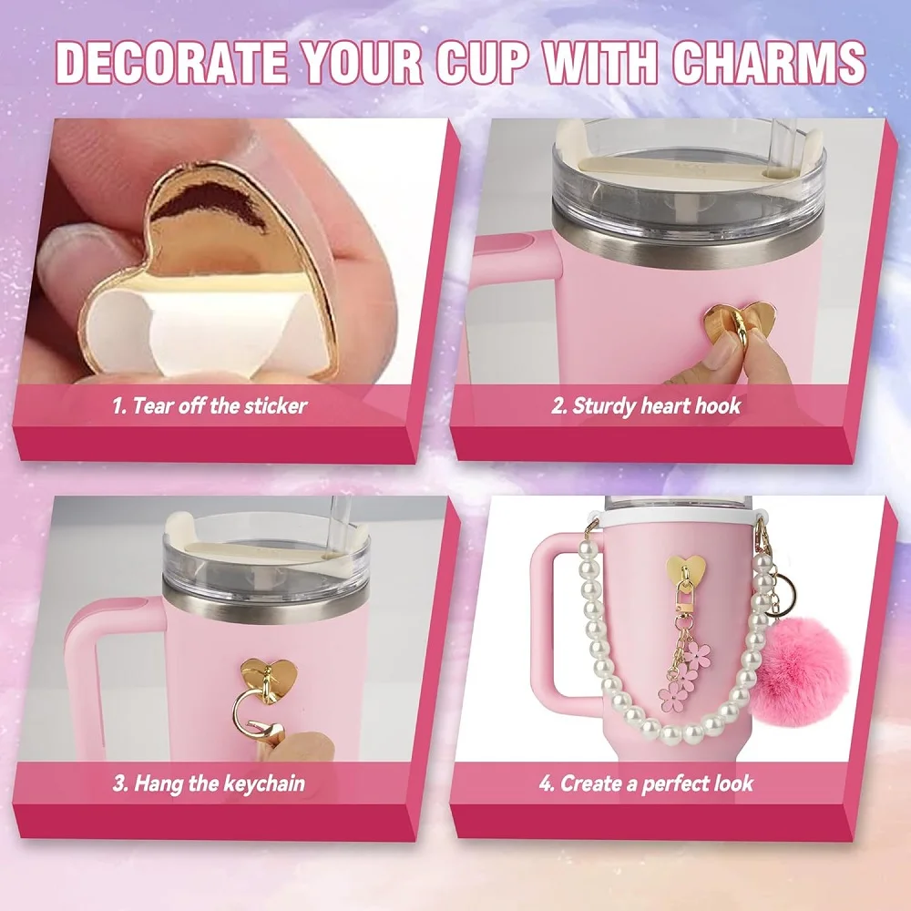 7Pcs Cup Accessories Set for 40oz Stanley - Water Bottle Handle Strap,Silicone Flower Straw Topper Cover Cap, Silicone Boot - Image 2