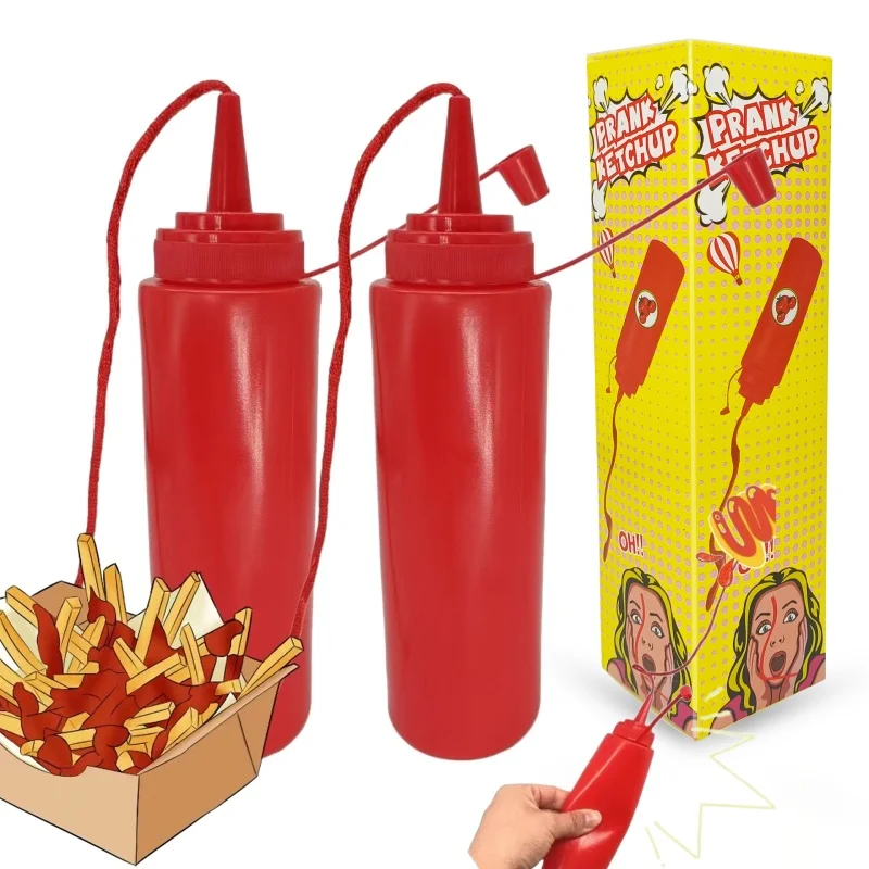 Kids Funny Prank Ketchup Bottles - Practical Joke Tomato Sauce Toy Fake Ketchup Bottle for Surprise Gift Cool Frightening Item