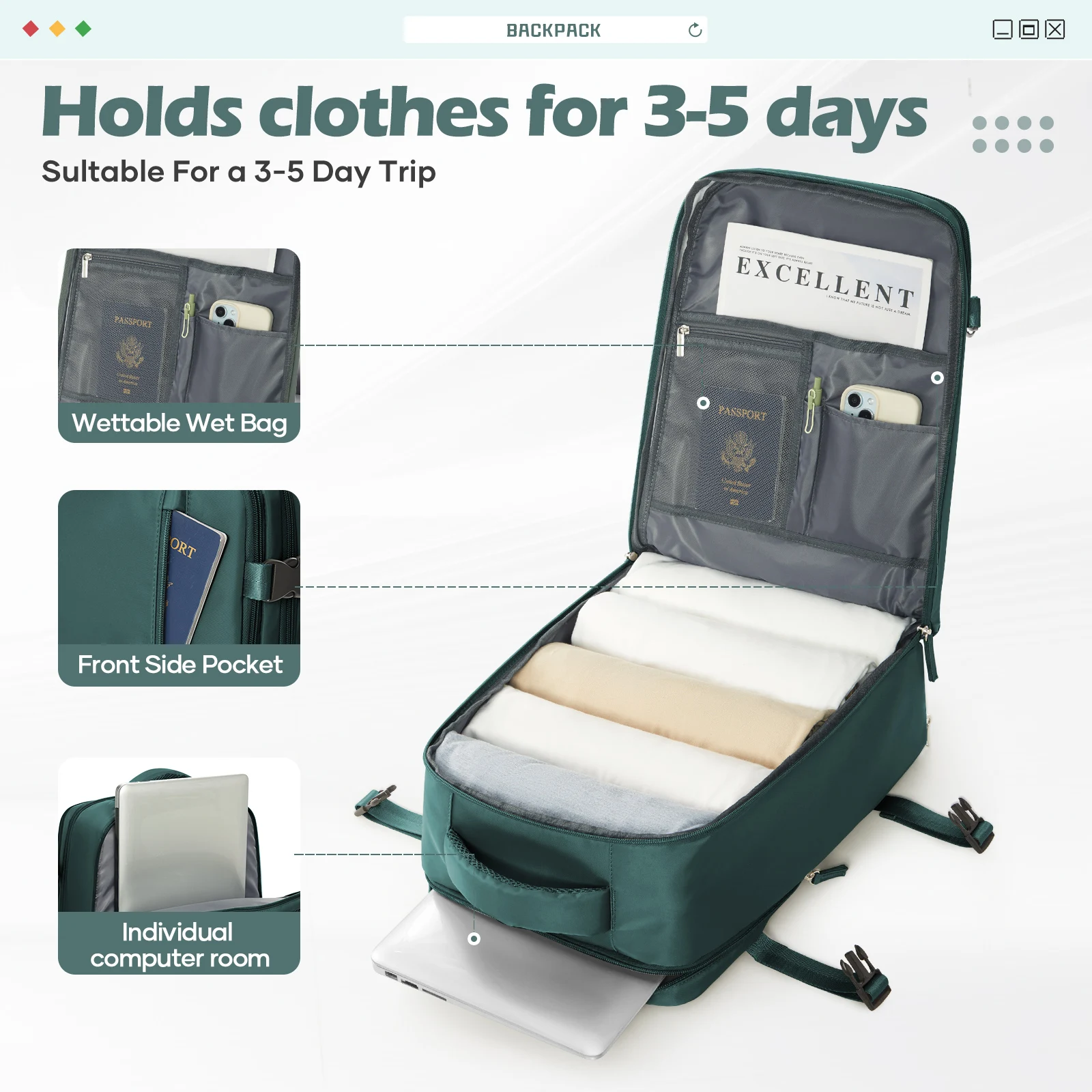 Backpack 40x30x20 Airplane, Ryanair Cabin Hand Luggage Backpack, Easyjet Laptop Backpack for Aeroplane Travel, School Backpack - Image 4