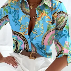 Elegant Women Blouse 2023 Spring and Autumn Temperament Top Long Sleeve Stripe Print Office Slim Fit Pocket Shirt