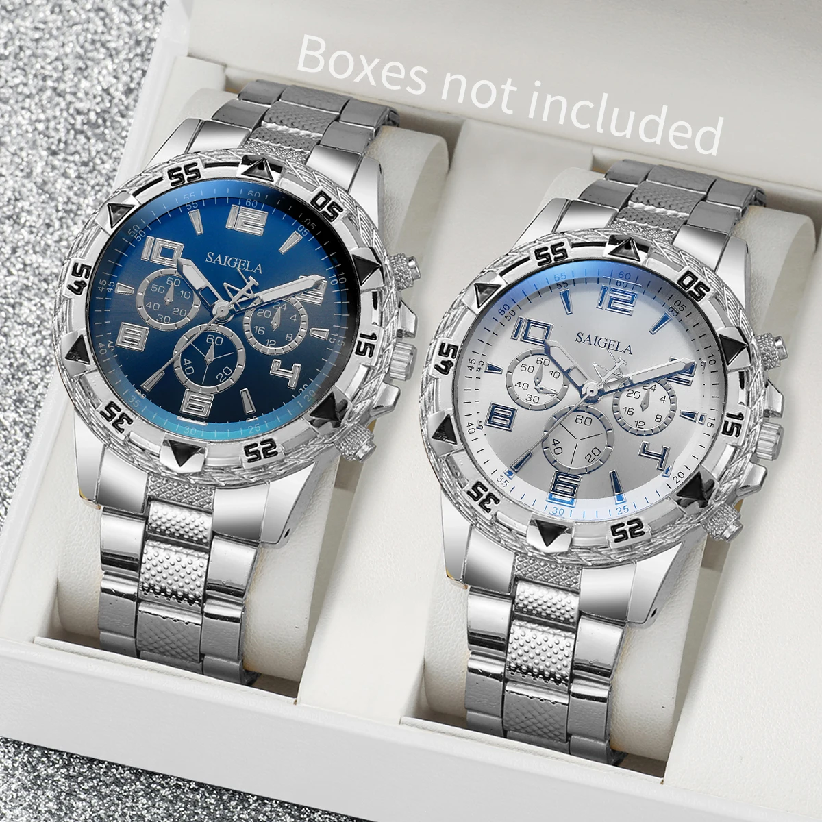 2pcs/set Men Business Watches Fashion Arabic Dial Steel Band Male's Quartz Watch Set (Without Box) - Image 3