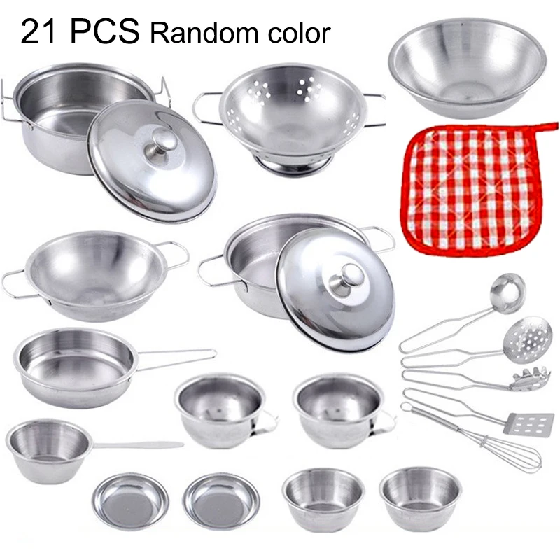 Children Stainless Steel Pretend Play Food Kitchen Cookware Set Toy Mini Cooking Game Pot Shovel Tinplate Kid Kitchen Toy - Image 3