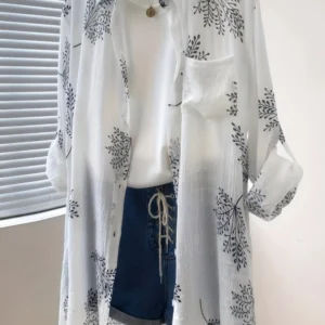 Plus Size Women's Shirt 2025 Summer New Hot Elegant Printing Blouse Female Loose Casual Long Sleeve Cool Top Vintage Streetwear