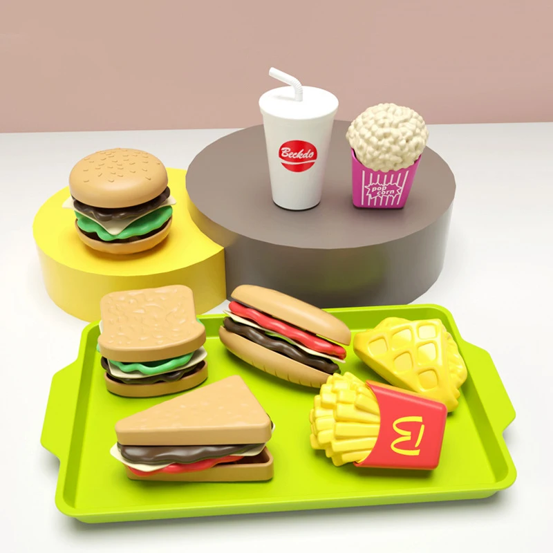 Children Hamburger Pretend Play Cooking Toys Set Mini Simulation Food Kitchen Toys For Girls Sandwich Fries Burger Assembly Game - Image 2