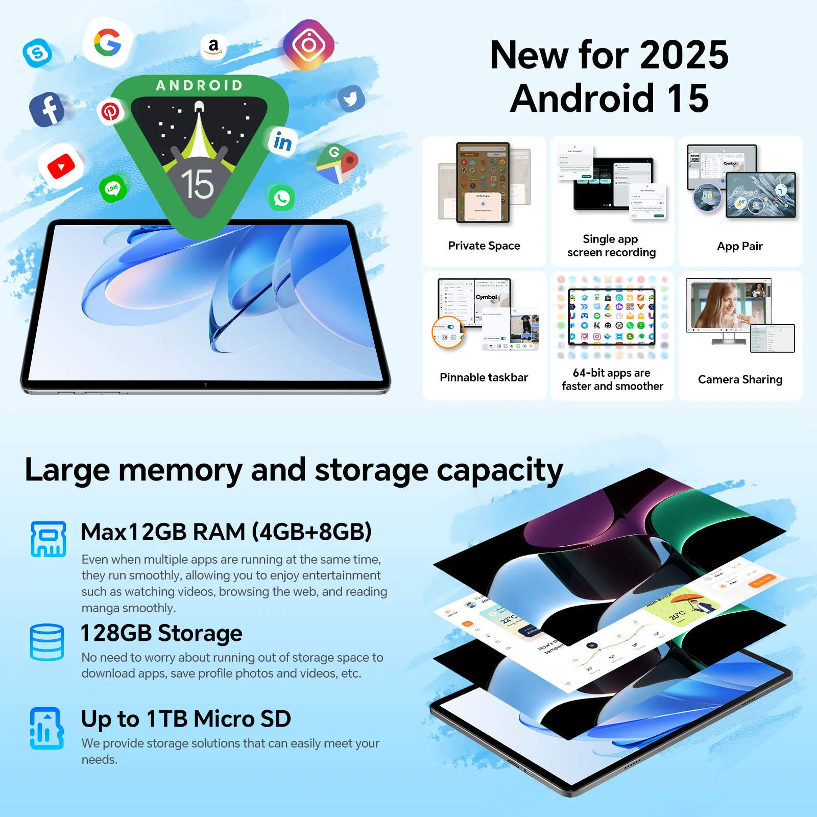 Teclast P30T Android 15 Tablet 10.1" IPS Max 12GB RAM 128GB ROM T606 8-core 6000mAh Keyboard/Case/Mouse/Stylus/Headphone/Stand - Image 3