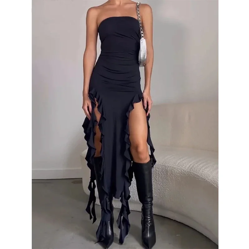 Summer New Y2K Sexy Hot Girl One-shoulder Jellyfish Style Fungus Sexy Breast-wrapped Irregular Dress - Image 2