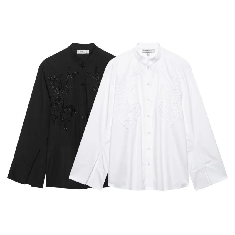 HipSeam Embroidery Shirt Women Spring Casual Simple Women's Shirts Female Elegant Long Sleeve Chic Shirts & Blouses