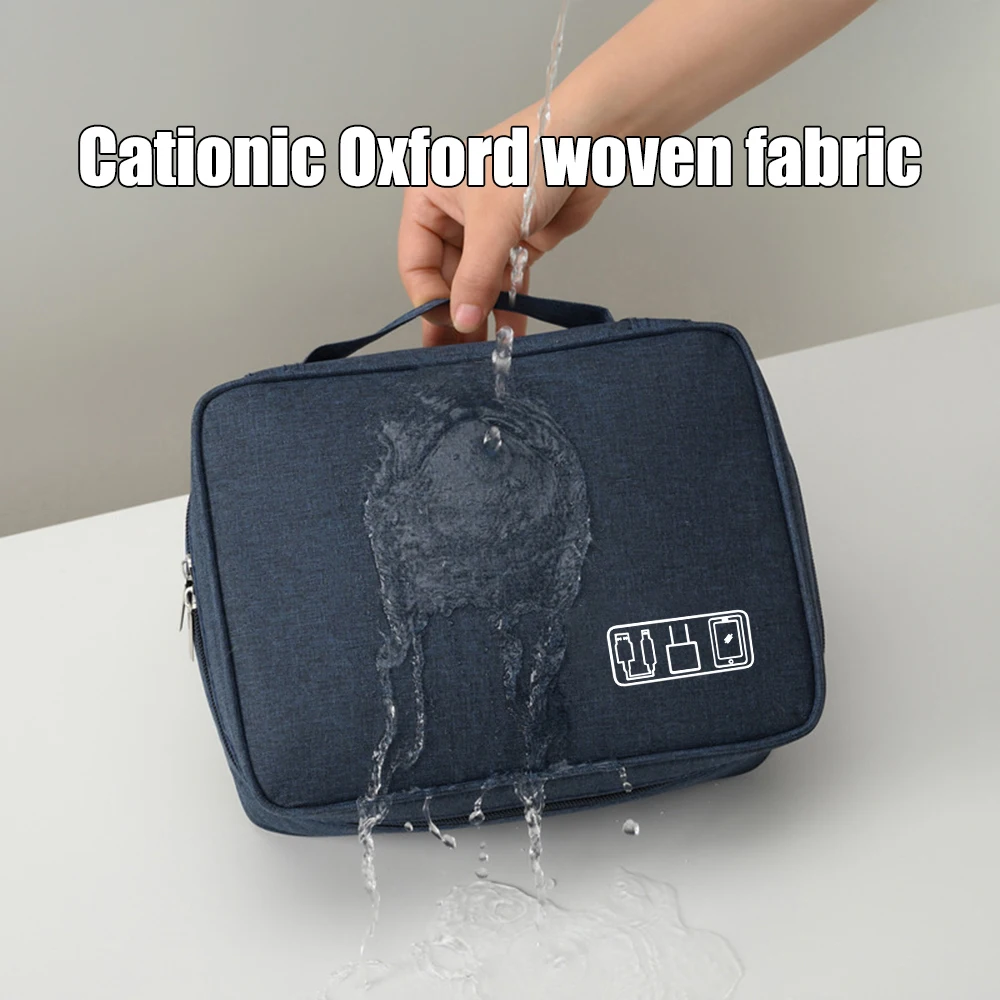 Black Oxford Cloth Electronic Accessory Storage Bag, Cube Travel Bag, Portable Data Cable Headphone Organizer Bag Office suppli - Image 3