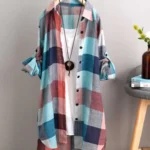 Plus Size Loose Plaid Blouse Women Cotton Shirt Female Mid Length Autumn Long Sleeve Blouse Casual Winter Korean Style Outwear