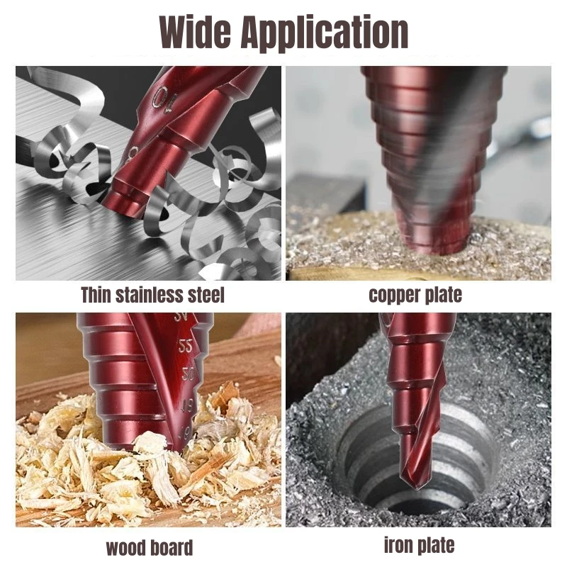 Step Drill Bit Set for Metal Metric 4 32 M35HSS Cobalt Titanium Cone Drilling Holes Spiral Flute Drill Hex Woodworking Tools - Image 6