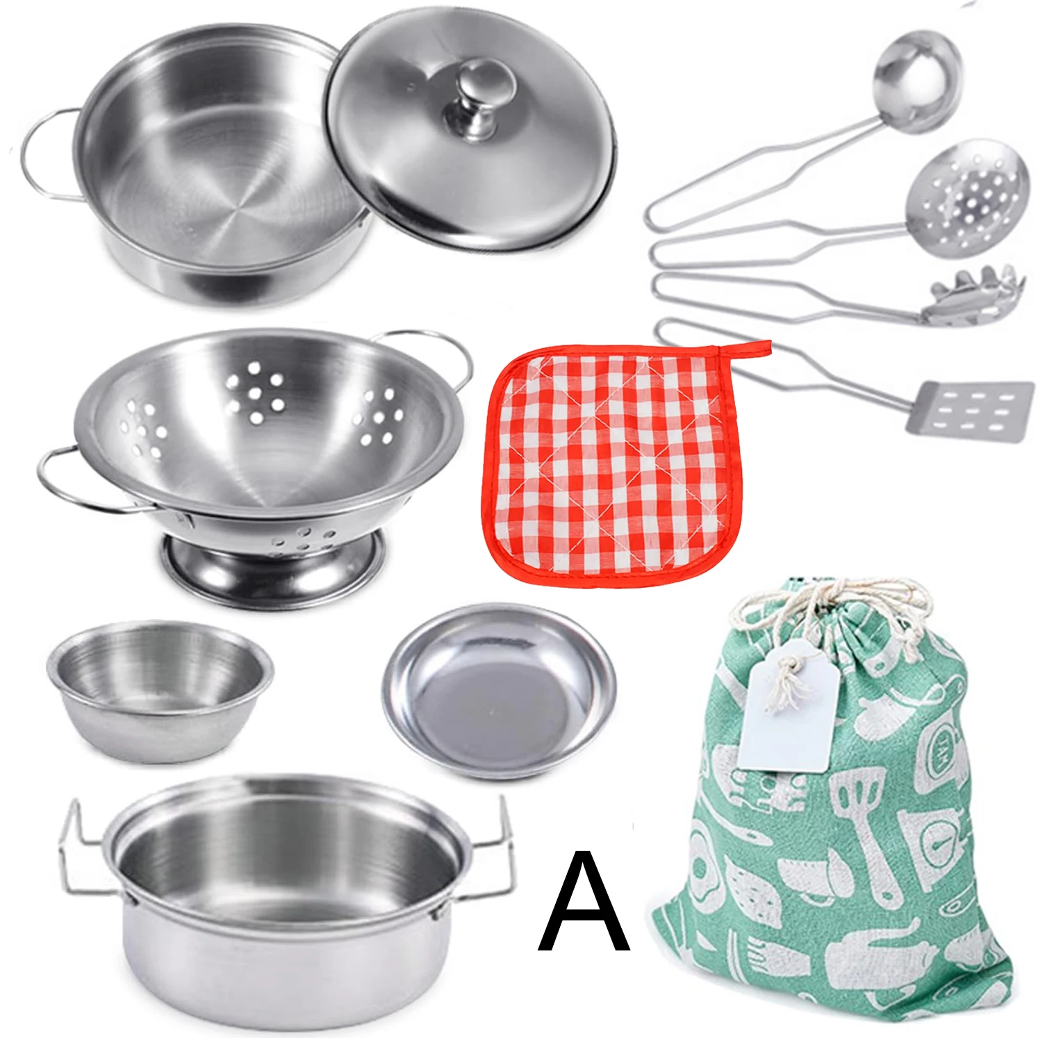 Children Stainless Steel Pretend Play Food Kitchen Cookware Set Toy Mini Cooking Game Pot Shovel Tinplate Kid Kitchen Toy - Image 5