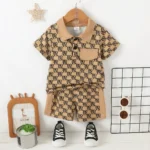 2PCS Clothing Set Children Fashion Gentleman Pocket Style Button Short Sleeve Top+Shorts Summer Outfit for Kids Boy 1-6 Years